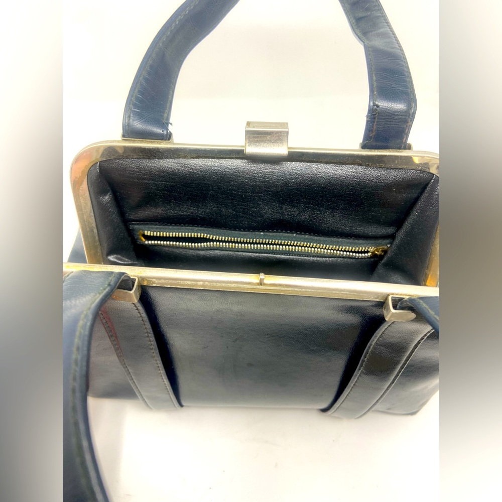 Vintage Navy Blue Frame Bag – Top Handle Gold Clasp‎ - Picture 5 of 7